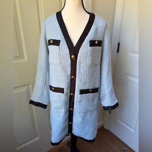 Pomander Place Womens Size XS Light Blue Coco Tweed V-Neck L/S Mini Dress